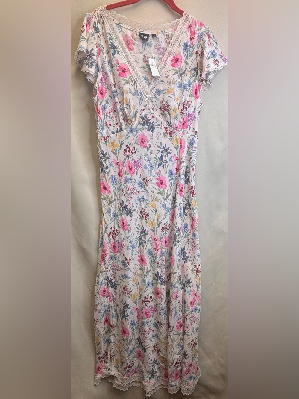 Gap NWT Lace-Trim V-Neck Crepe Maxi Dress Size Large